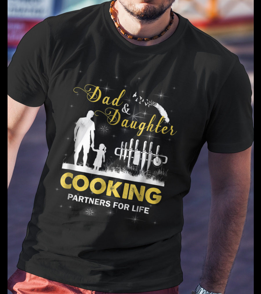 Dad And Daughter Cooking Partners For Life Silhouette And Knives T-Shirt