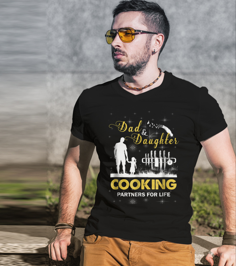 Dad And Daughter Cooking Partners For Life Silhouette And Knives T-Shirt