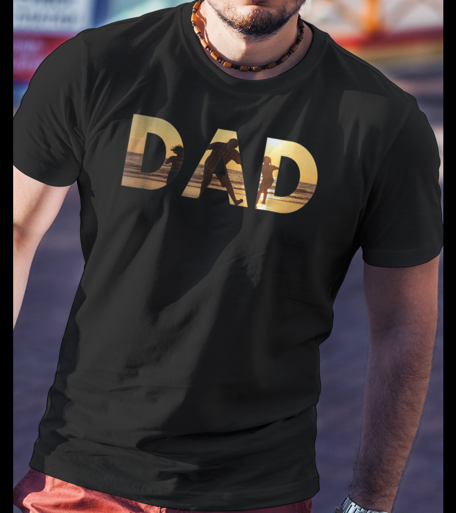 Dad With Sunset Beach Scene For Fathers And Great Men T-Shirt