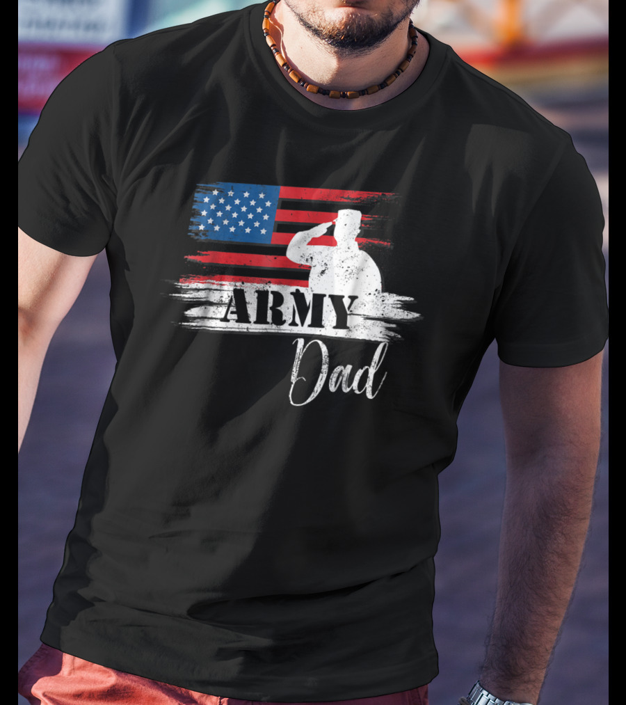 Patriotic Veteran Army Dad Saluting US Flag T-Shirt