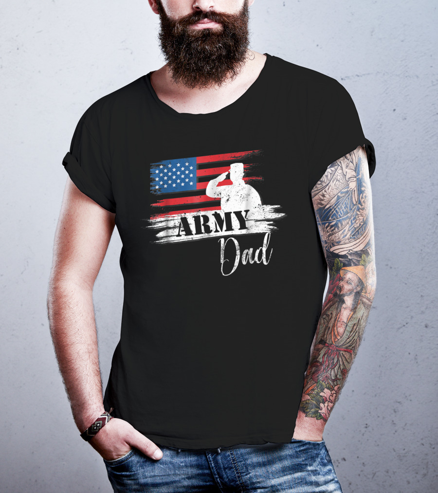 Patriotic Veteran Army Dad Saluting US Flag T-Shirt