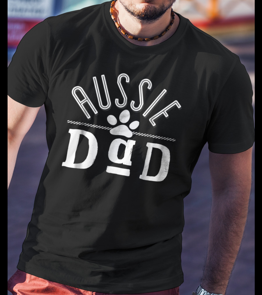 Aussie Dad With Paw Print Design For Australian Shepherd Enthusiasts T-Shirt