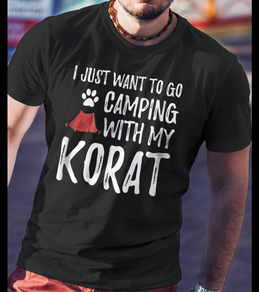 I Just Want To Go Camping With My Korat Cat Tent Paw Prints T-Shirt