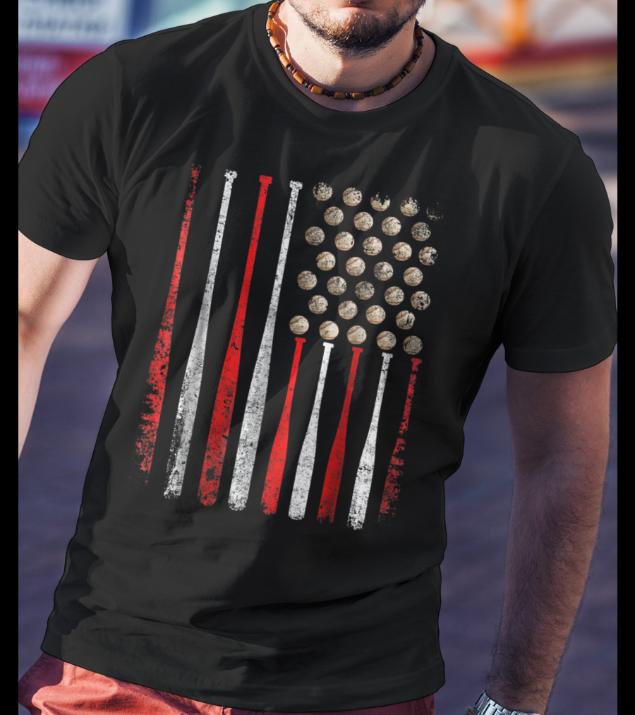 Vintage American Flag Baseball Bats And Balls T-Shirt