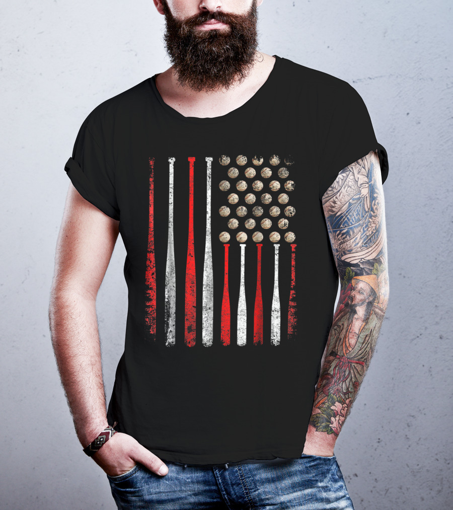 Vintage American Flag Baseball Bats And Balls T-Shirt