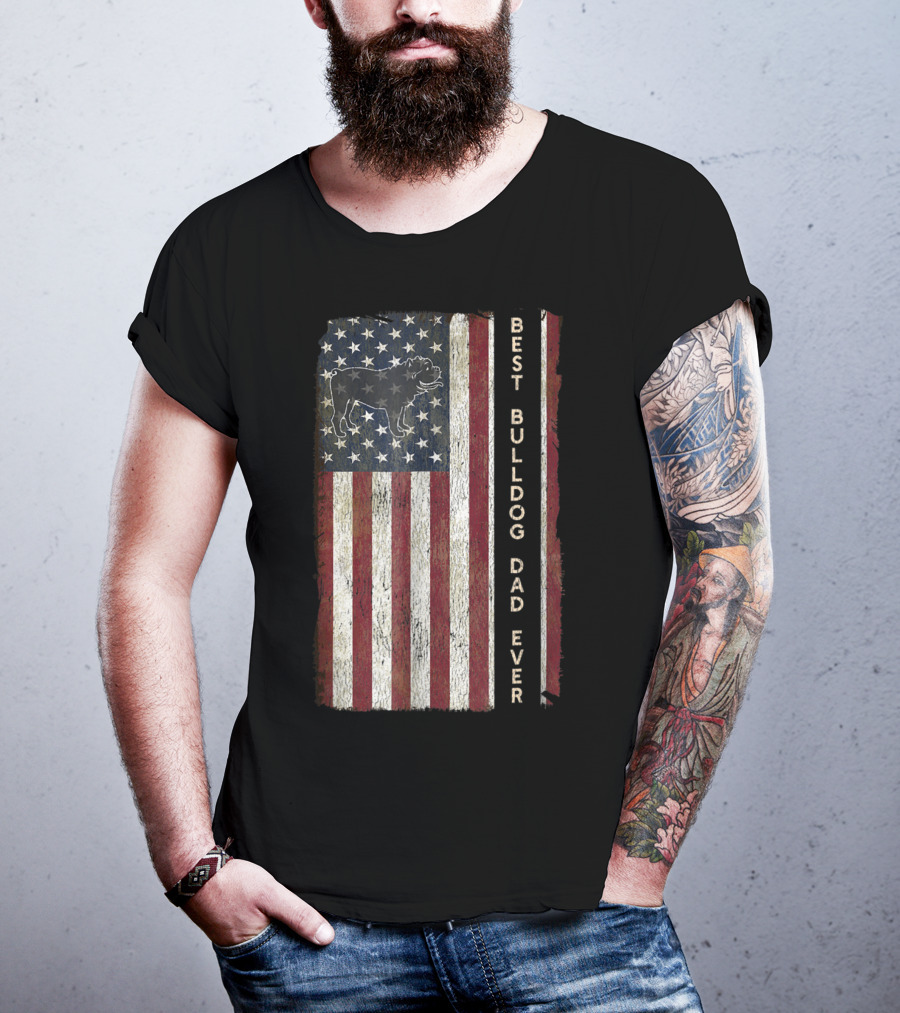 Best Bulldog Dad Ever USA Flag Design Men63 T-Shirt