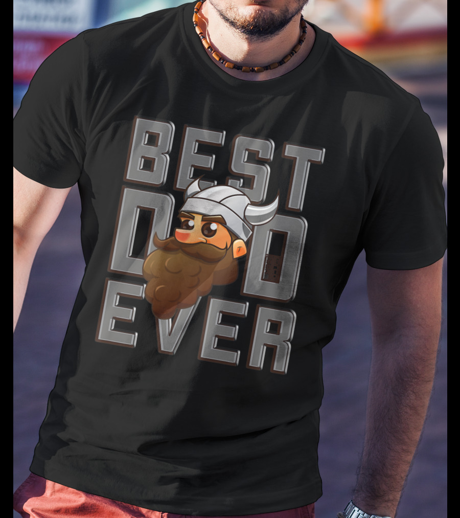 Best Viking Dad Ever Vikings Legend Pop Beard Horned Helmet Cartoon T-Shirt