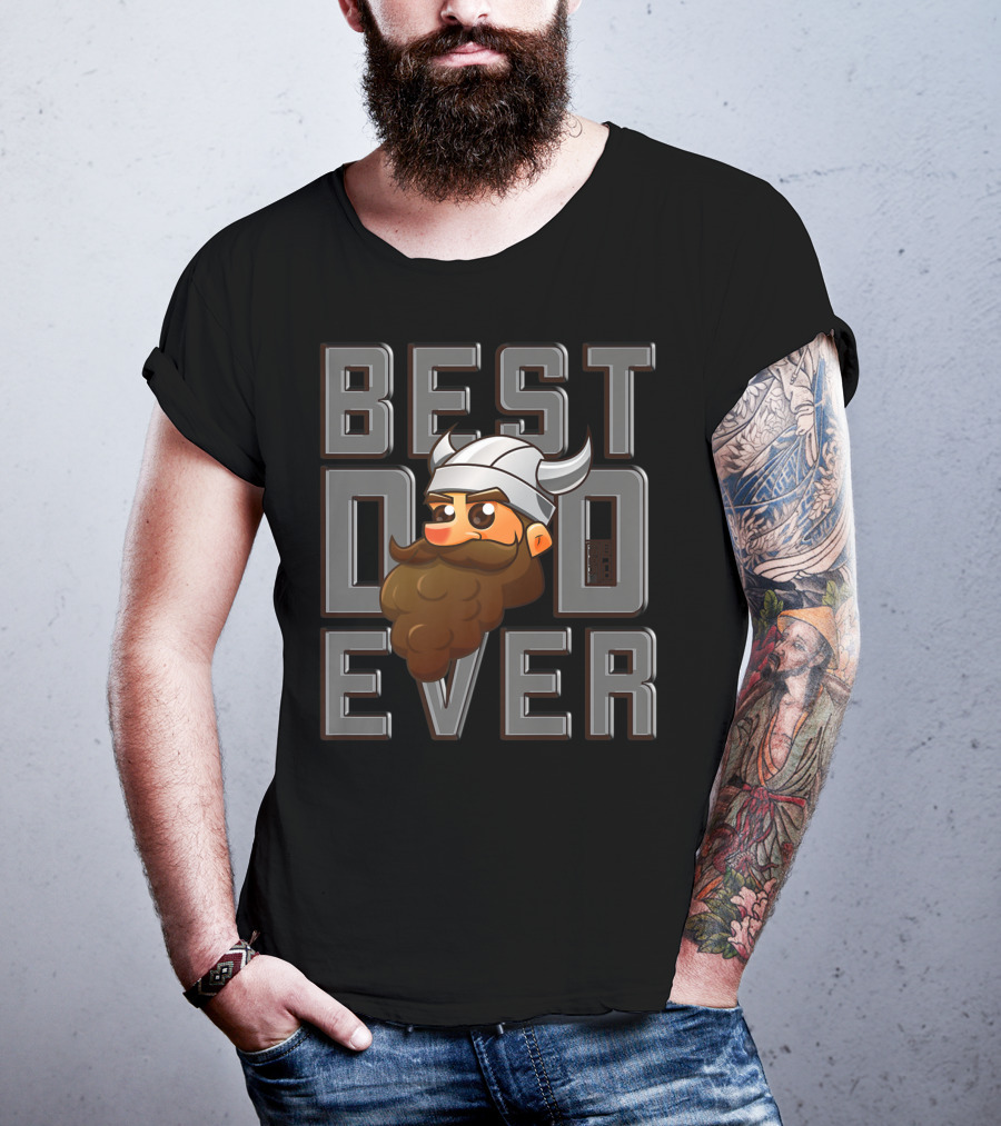 Best Viking Dad Ever Vikings Legend Pop Beard Horned Helmet Cartoon T-Shirt
