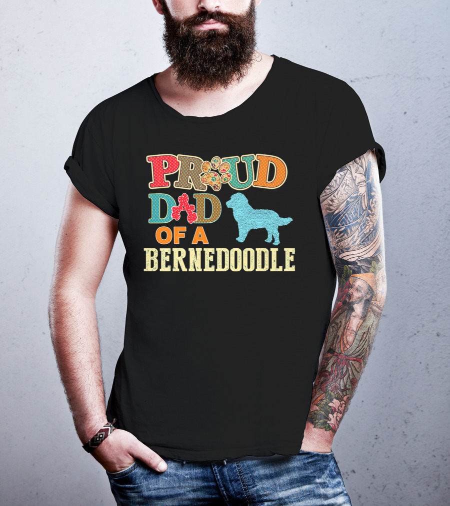 Proud Dad Of A Bernedoodle Colorful Paw Prints T-Shirt