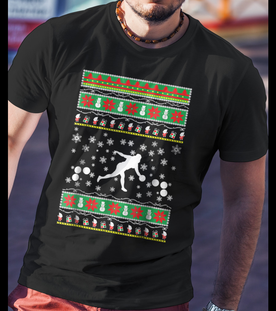 Bocce Ball Ugly Christmas Sweater Themed Dad25 Holiday Snowflakes And Presents T-Shirt