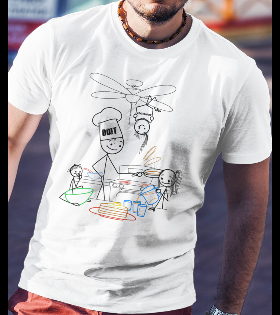 Cooking Dad23 Stick Figure Family Breakfast Chaos T-Shirt