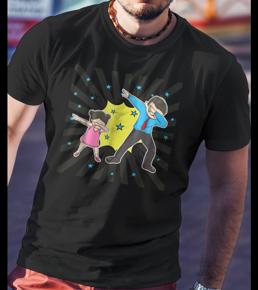 Dabbing Dad Matching Dad Daughter Father Stars Burst Fun T-Shirt