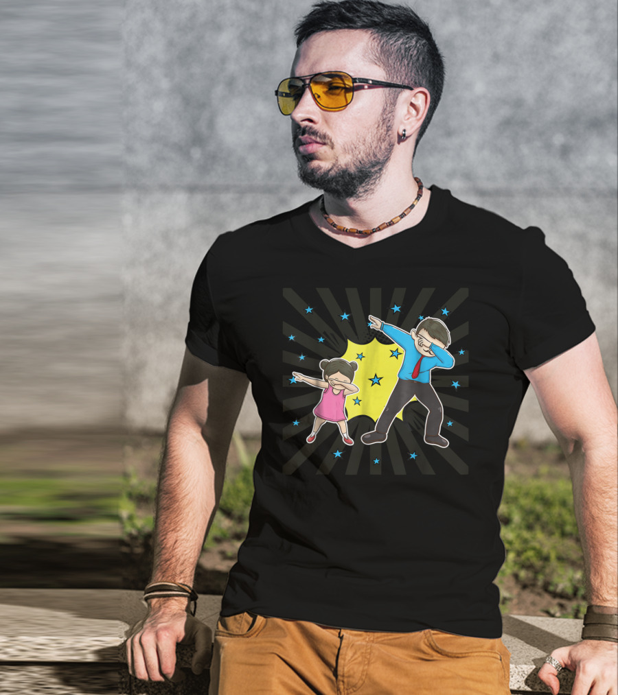 Dabbing Dad Matching Dad Daughter Father Stars Burst Fun T-Shirt