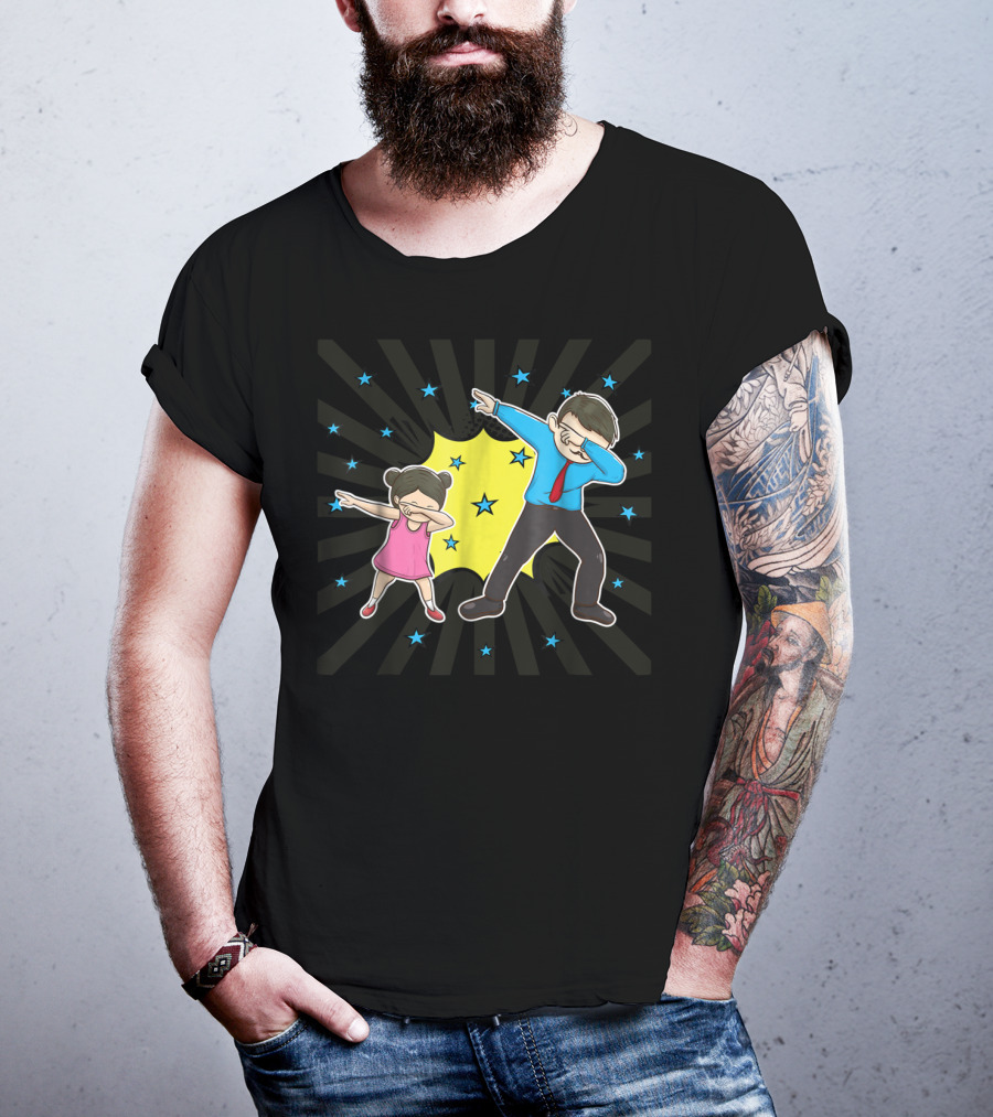 Dabbing Dad Matching Dad Daughter Father Stars Burst Fun T-Shirt