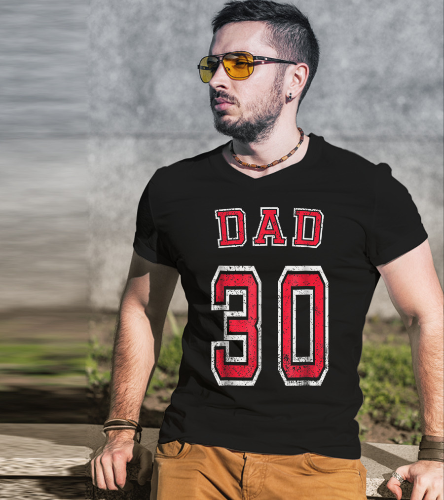 Dad 30 Distressed Football Birthday T-Shirt