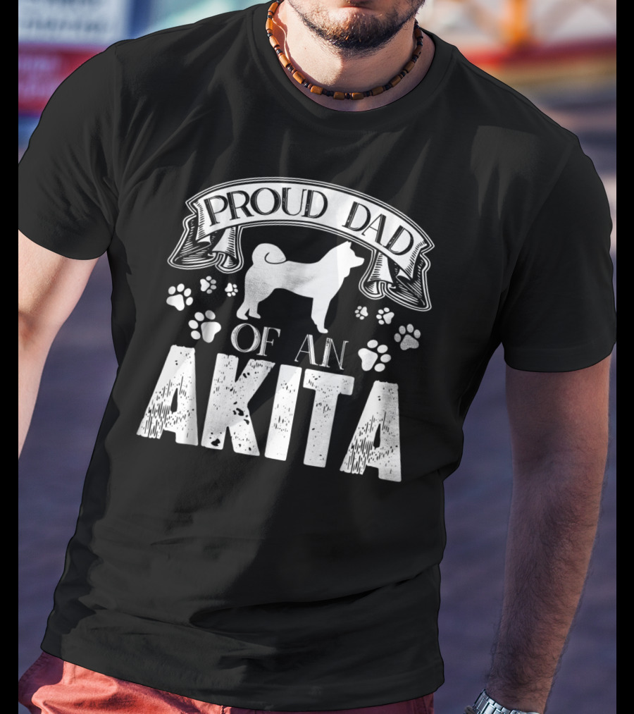 Proud Dad Of An Akita Dog Lover Paw Prints T-Shirt