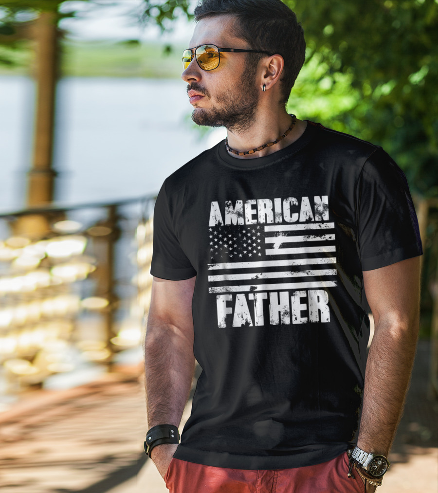 American Father Vintage US Flag Patriotic Dad T-Shirt