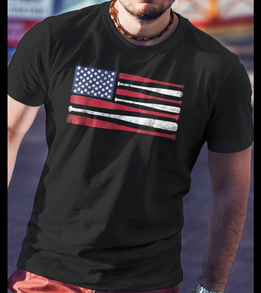 American Flag Baseball Bat T-Shirt