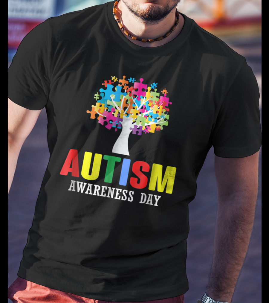 Autism Awareness Day Colorful Puzzle Tree T-Shirt