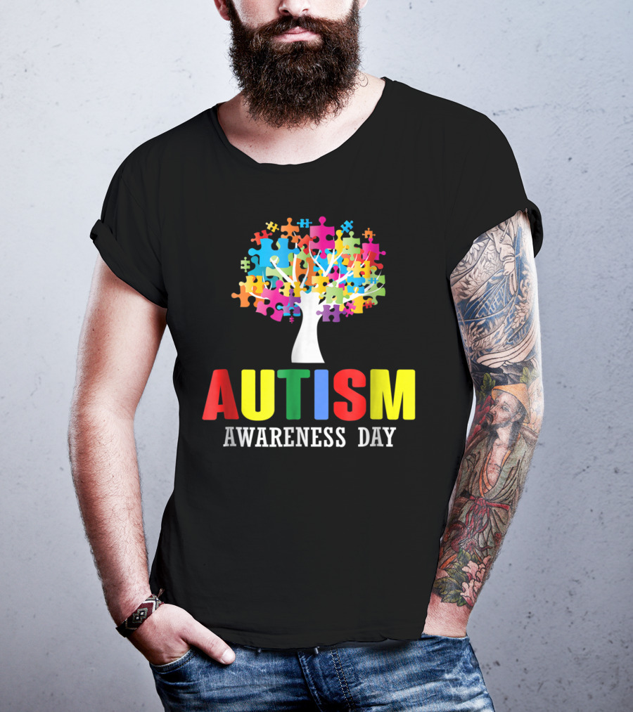 Autism Awareness Day Colorful Puzzle Tree T-Shirt