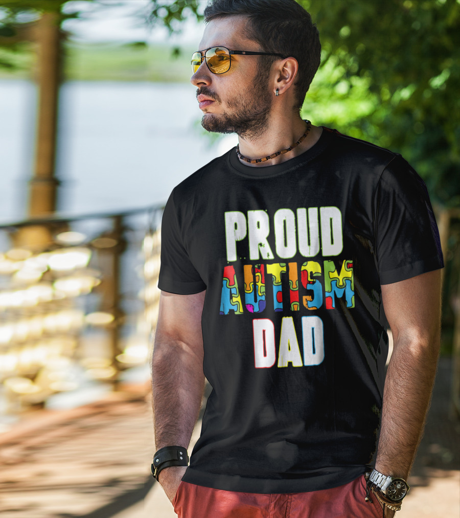 PROUD AUTISM DAD Autism Awareness Product T-Shirt