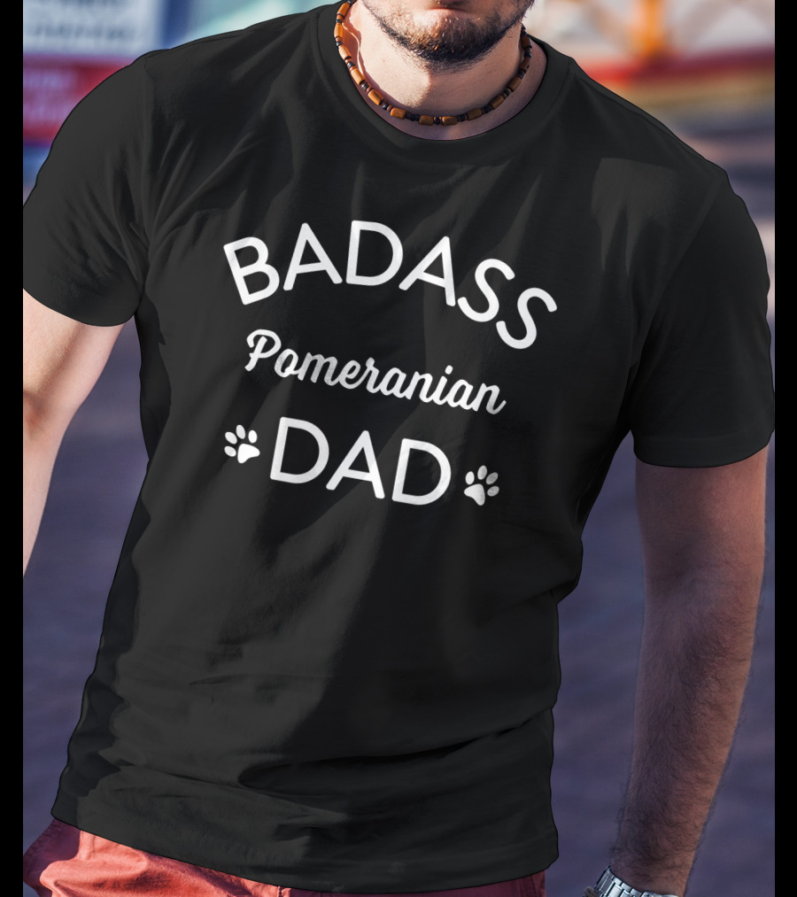 Badass Pomeranian Dad Paw Prints T-Shirt