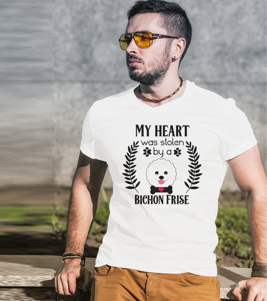 My Heart Was Stolen By A Bichon Frise Puppy Lover Dog Dad Canine Puppies T-Shirt