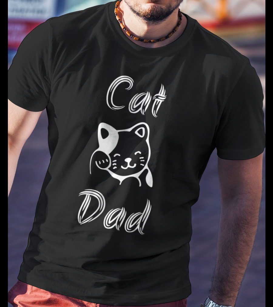 Cat Dad Whimsical White Text With Playful Cat T-Shirt