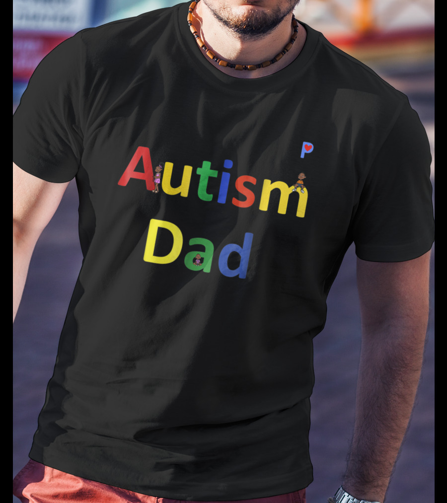 Autism Dad Autism Awareness Colorful Letters With Characters T-Shirt