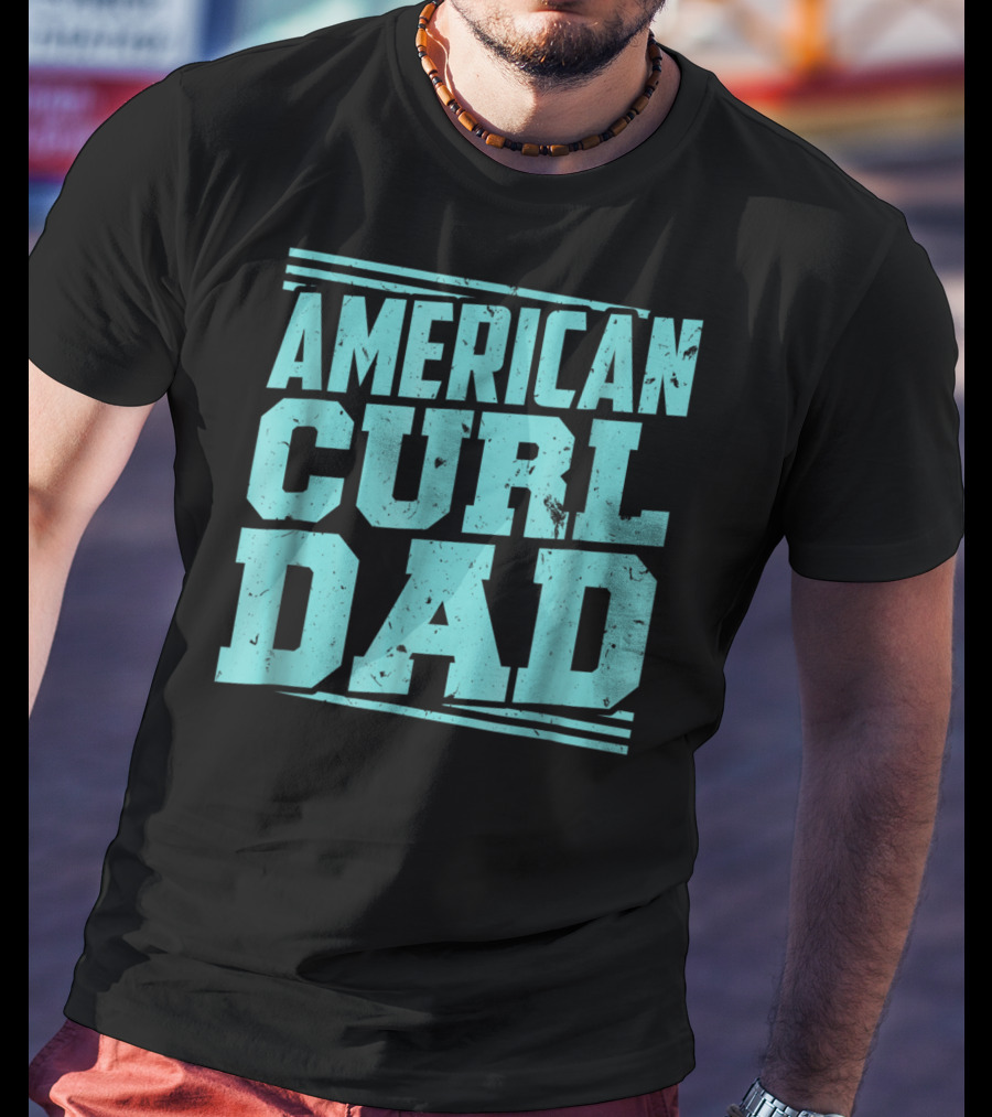 American Curl Dad Retro Blue Typography T-Shirt