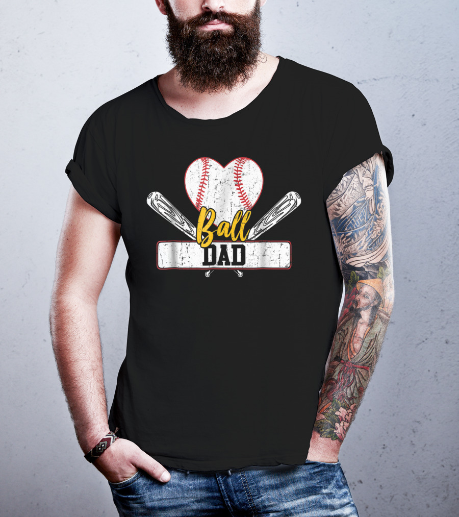 Ball Dad Heart Baseball Bat T-Shirt