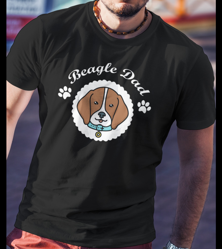 Beagle Dad Funny Love Dog Pet Paw Prints T-Shirt