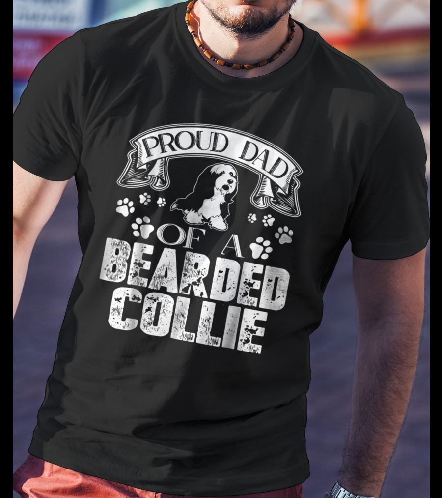 Proud Dad Of A Bearded Collie Paw Prints Banner T-Shirt