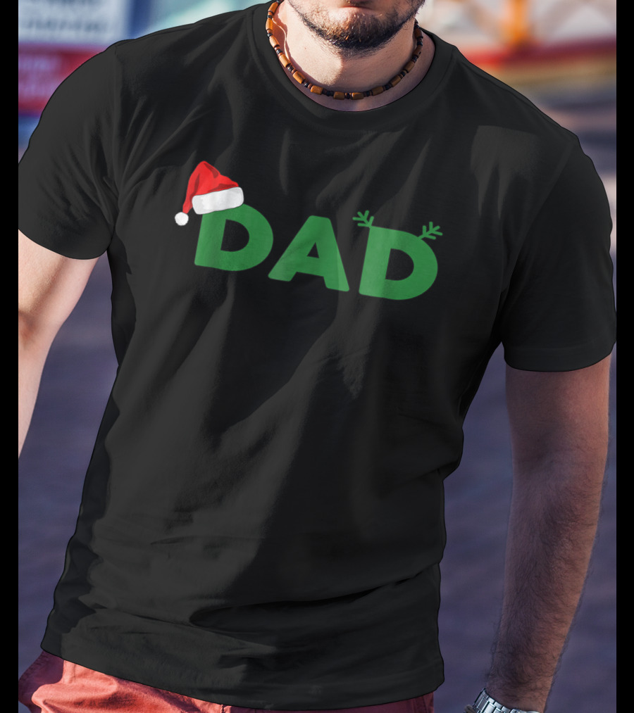 Dad Christmas Family Matching Santa Hat Reindeer Antlers T-Shirt