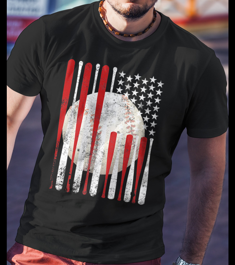 Vintage American Flag Baseball Bat Stars And Stripes Tee86 T-Shirt
