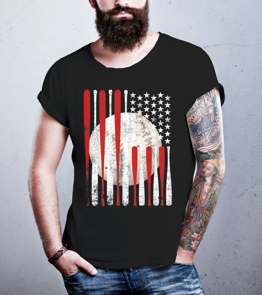 Vintage American Flag Baseball Bat Stars And Stripes Tee86 T-Shirt
