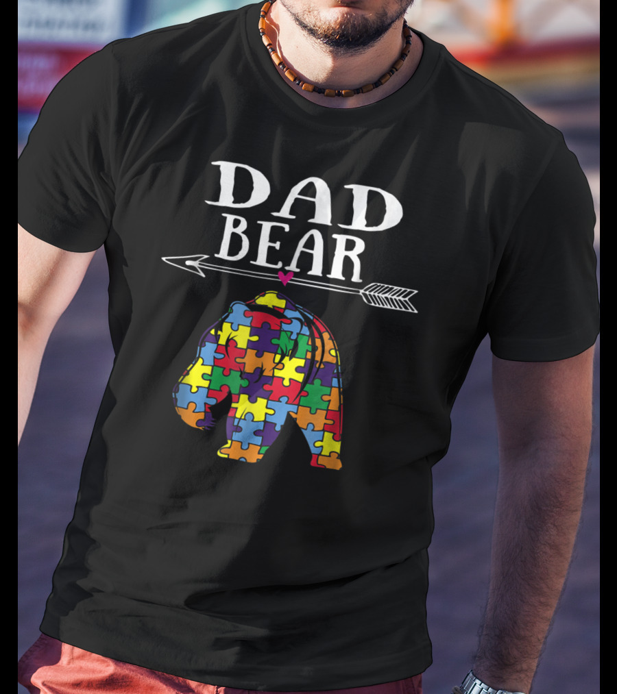 Dad Bear Autism Awareness Puzzle Pieces Arrow T-Shirt