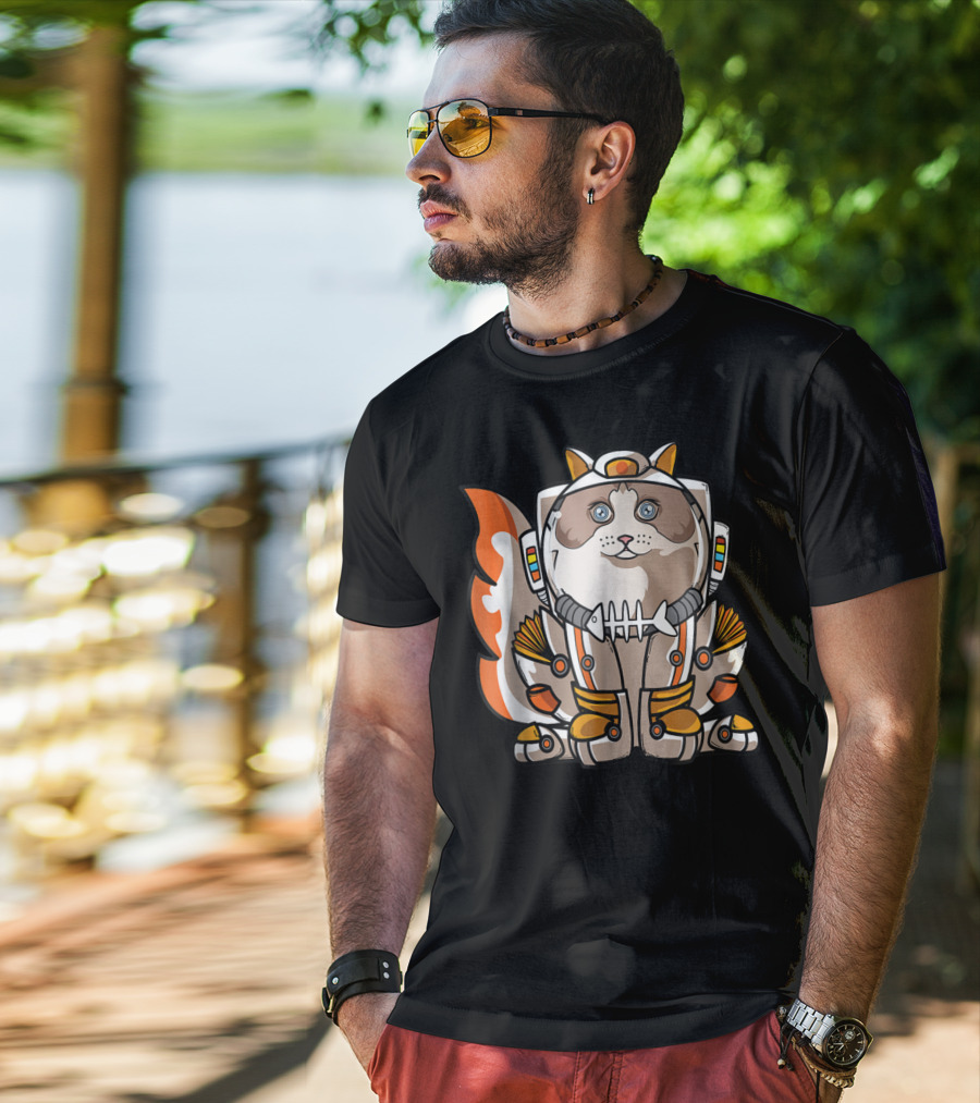 Christmas Space Ragdoll Suit Cat Astronaut With Fish Bone Helmet T-Shirt