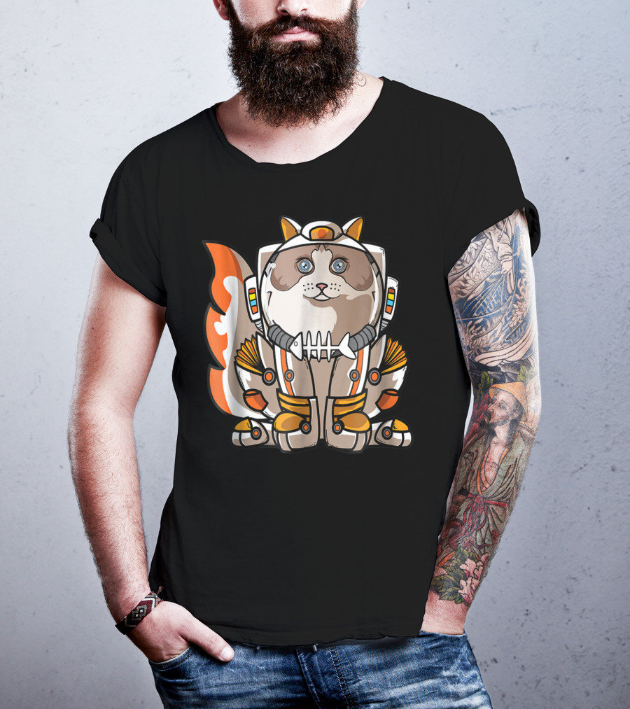 Christmas Space Ragdoll Suit Cat Astronaut With Fish Bone Helmet T-Shirt