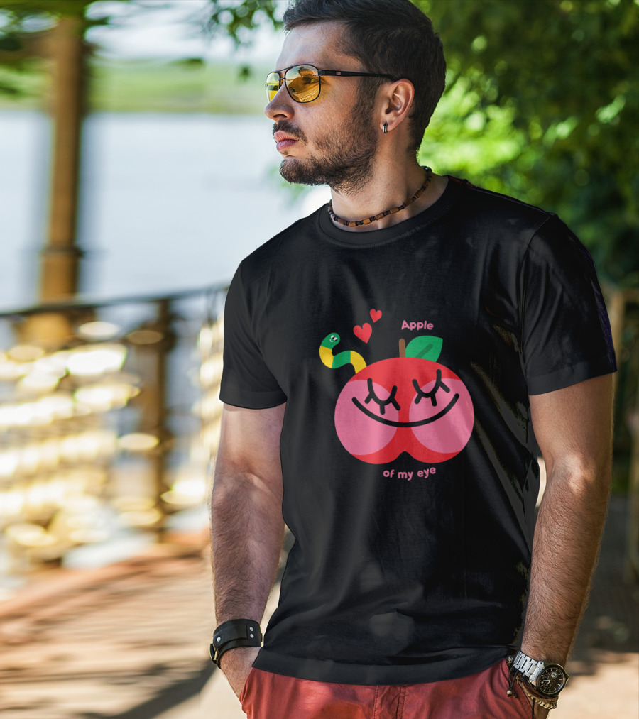 Apple Of My Eye Cute Smiling Apple With Colorful Snake And Hearts T-Shirt
