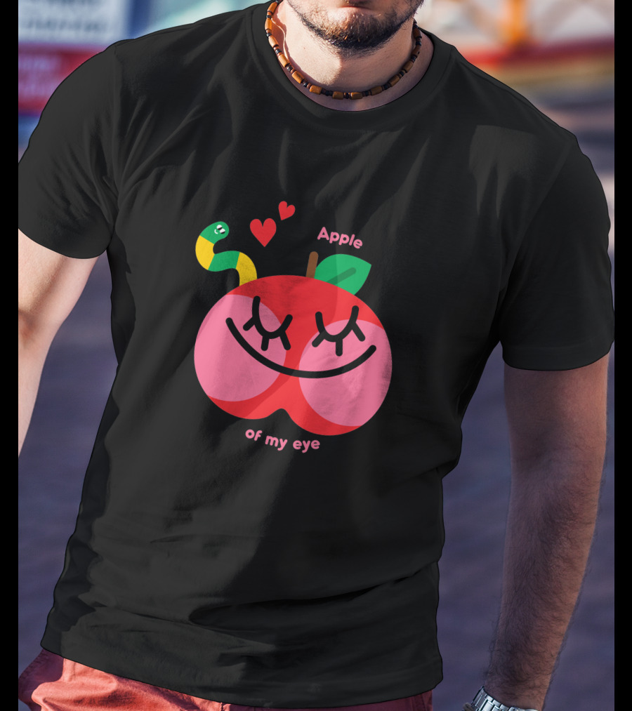 Apple Of My Eye Cute Smiling Apple With Colorful Snake And Hearts T-Shirt
