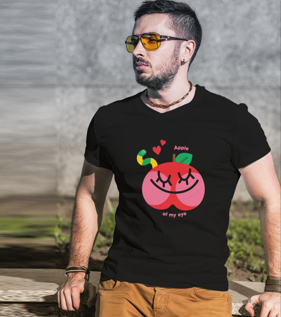 Apple Of My Eye Cute Smiling Apple With Colorful Snake And Hearts T-Shirt