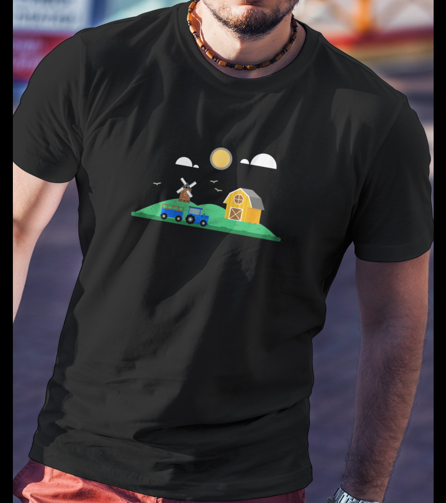 Barn Scape 392814 Windmill Barn Farm Scene T-Shirt