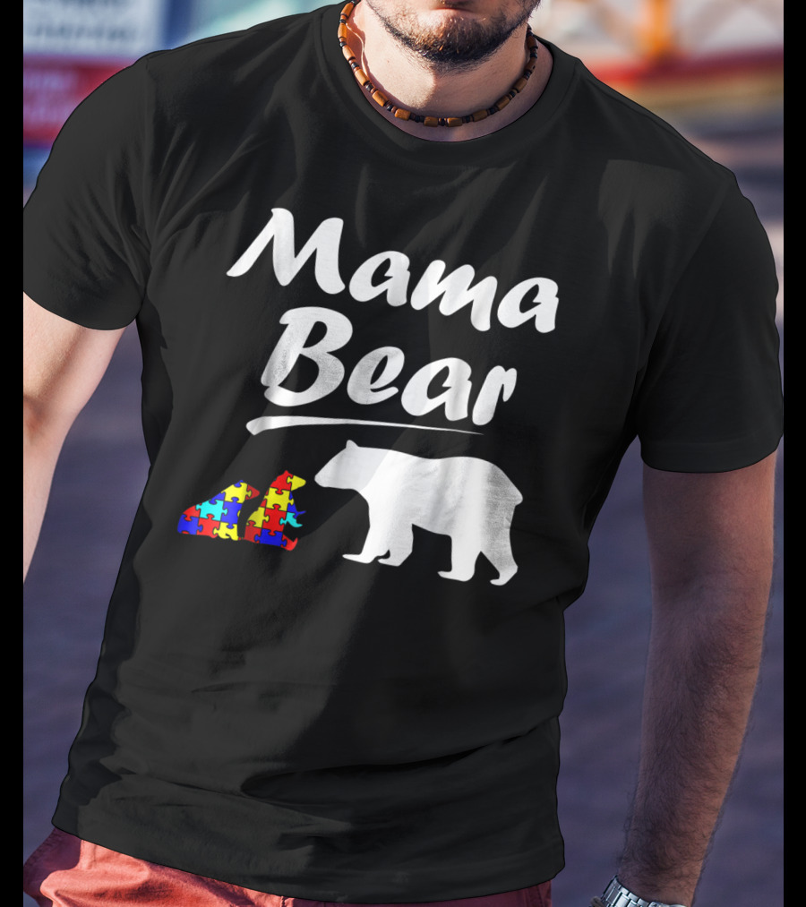 Mama Bear Autism Awareness Mom With Two Puzzle Piece Cubs T-Shirt