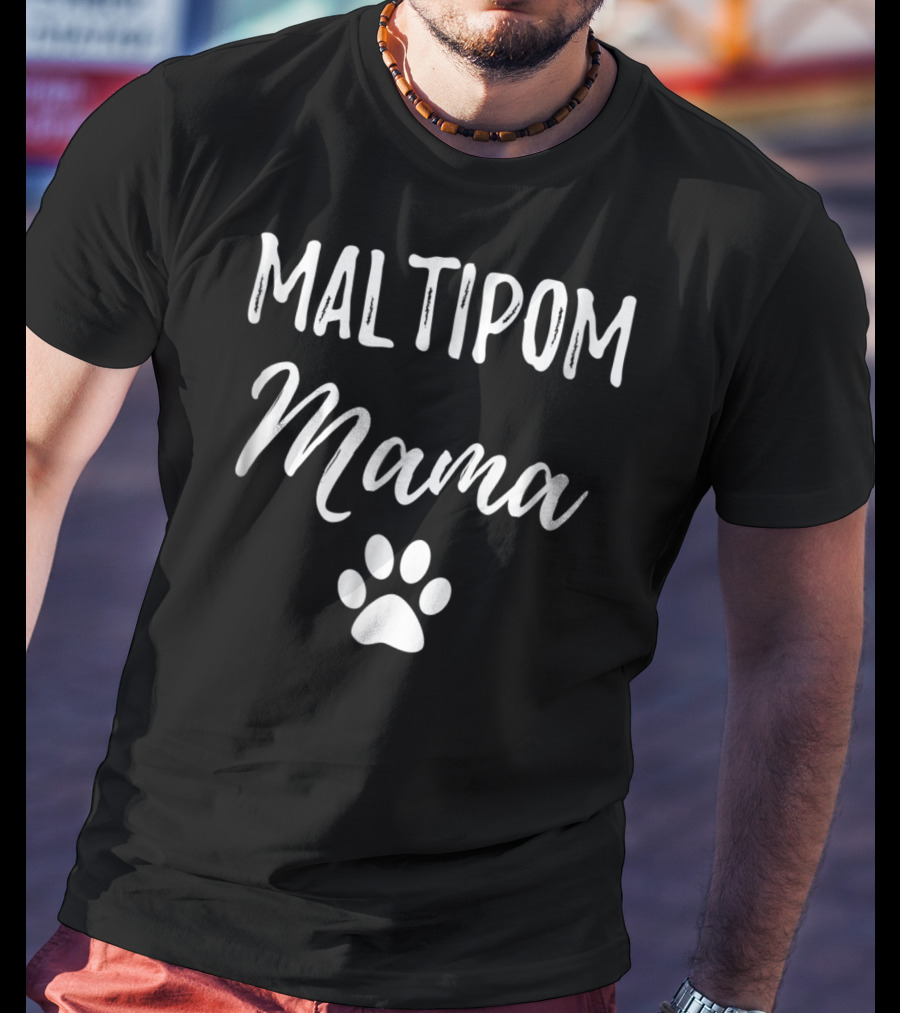 Maltipom Mama Paw Print Funny Dog T-Shirt