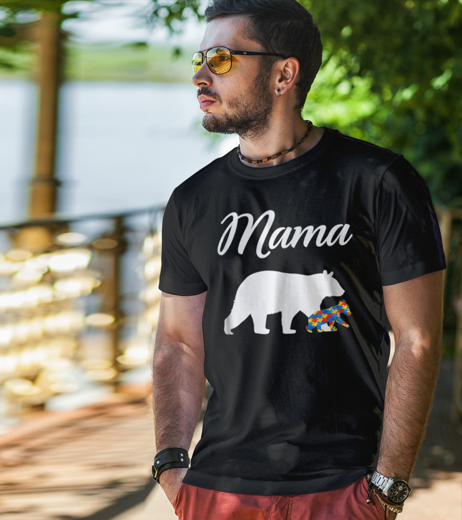 Mama Bear With Puzzle Autism Mom Cute23 T-Shirt