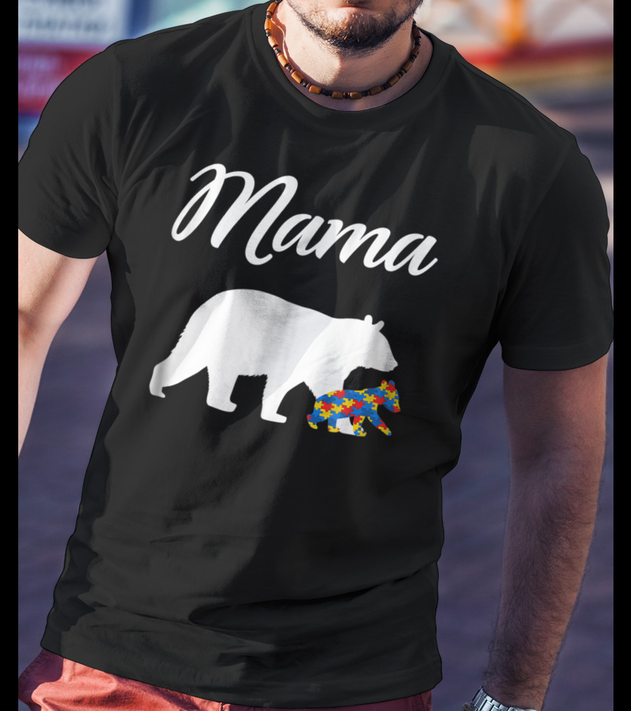 Mama Bear With Puzzle Autism Mom Cute23 T-Shirt