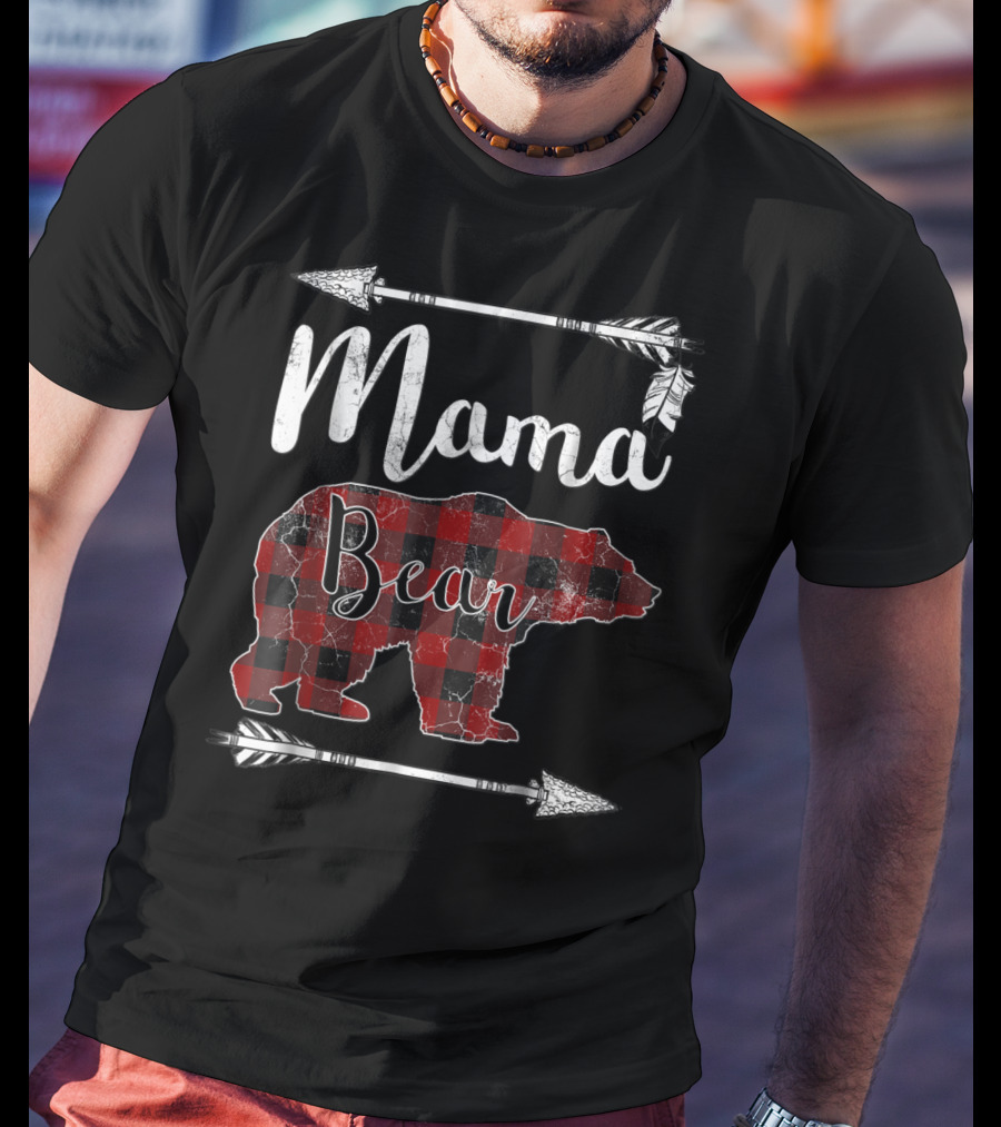 Mama Bear Buffalo Plaid Arrow T-Shirt
