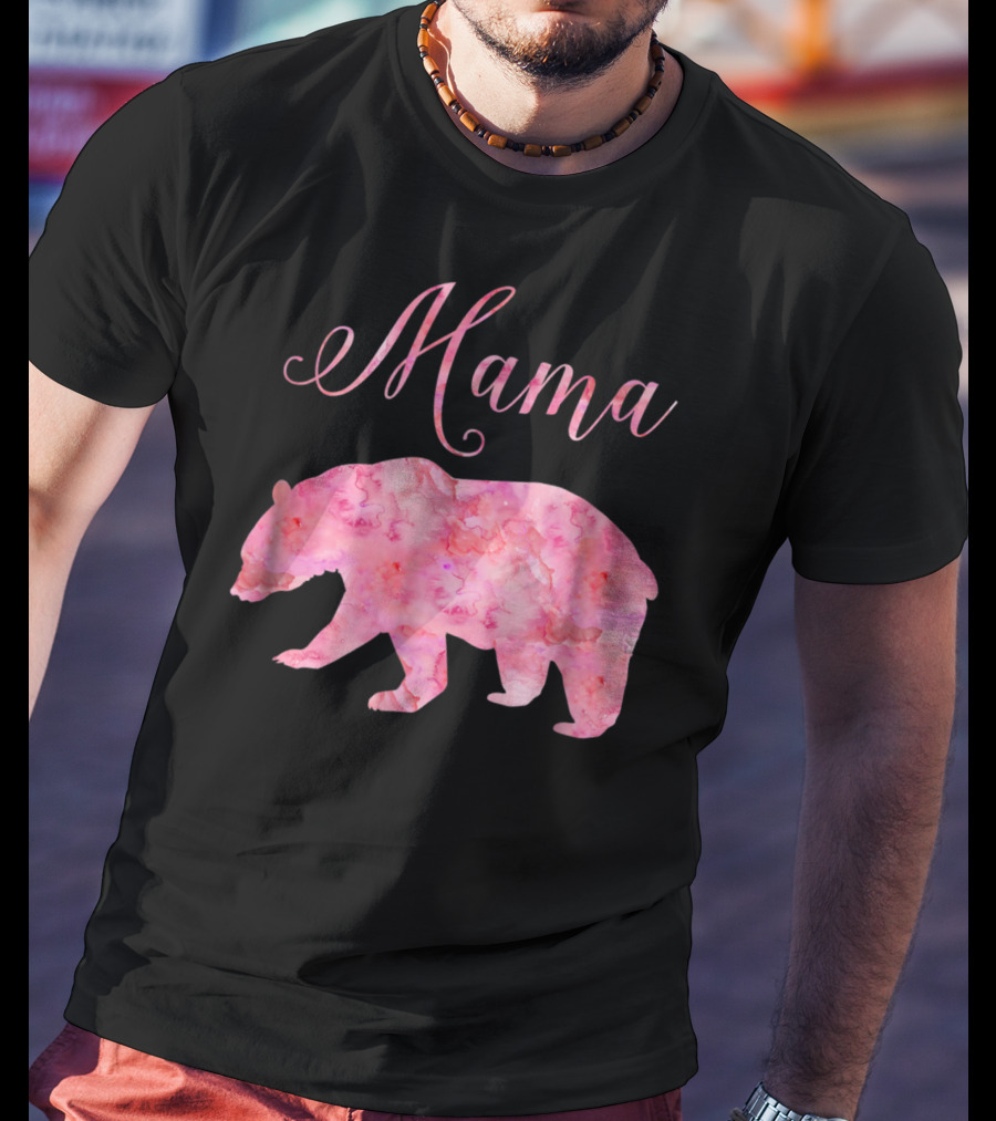 Mama Bear Mothers Birthday Mom Pink Watercolor T-Shirt