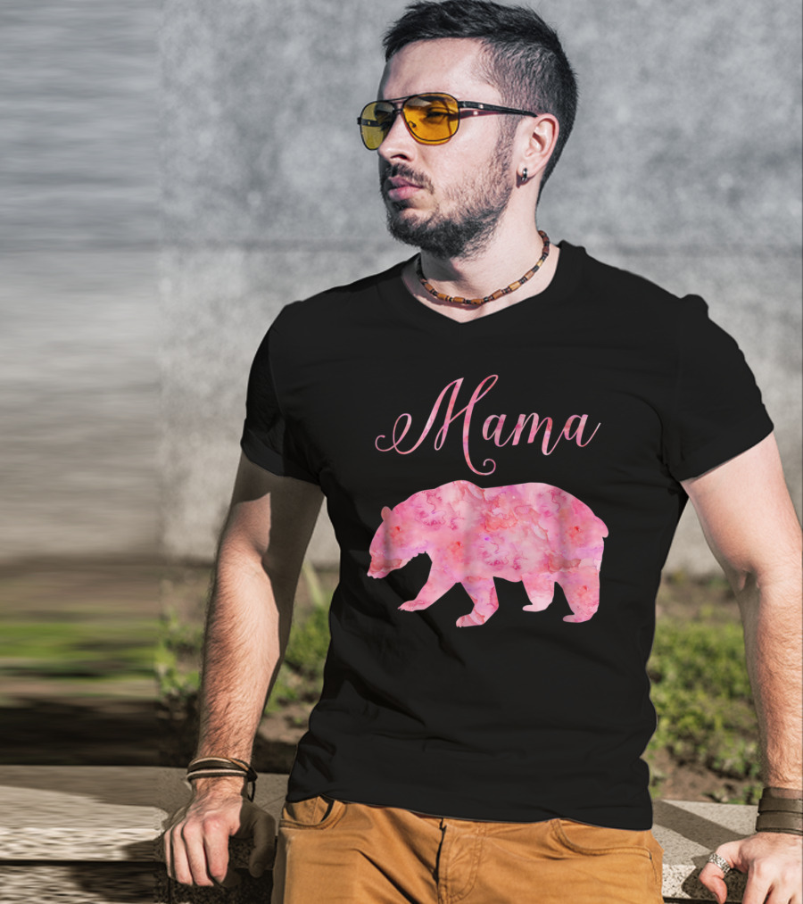 Mama Bear Mothers Birthday Mom Pink Watercolor T-Shirt